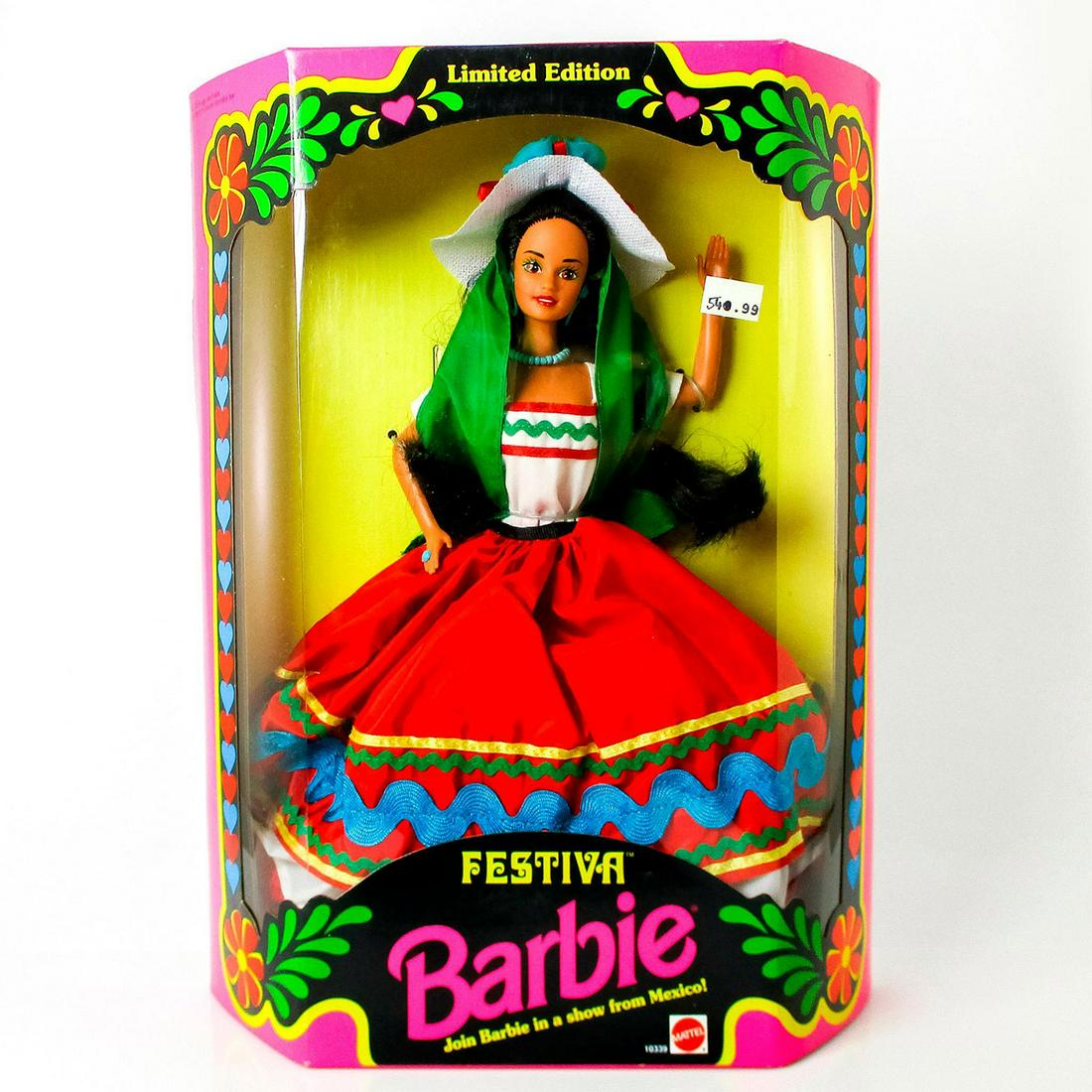 Mattel Barbie Doll, Festiva: Limited Edition. #10339. In original box, unopened. Dimensions of box: 13.5"L x 10"W x 3"H. #festiva #Barbie #mattel #mexico #limited #folkart Issued: 1993 Dimensions: 11.5" H Manufacturer: Mattel Cou