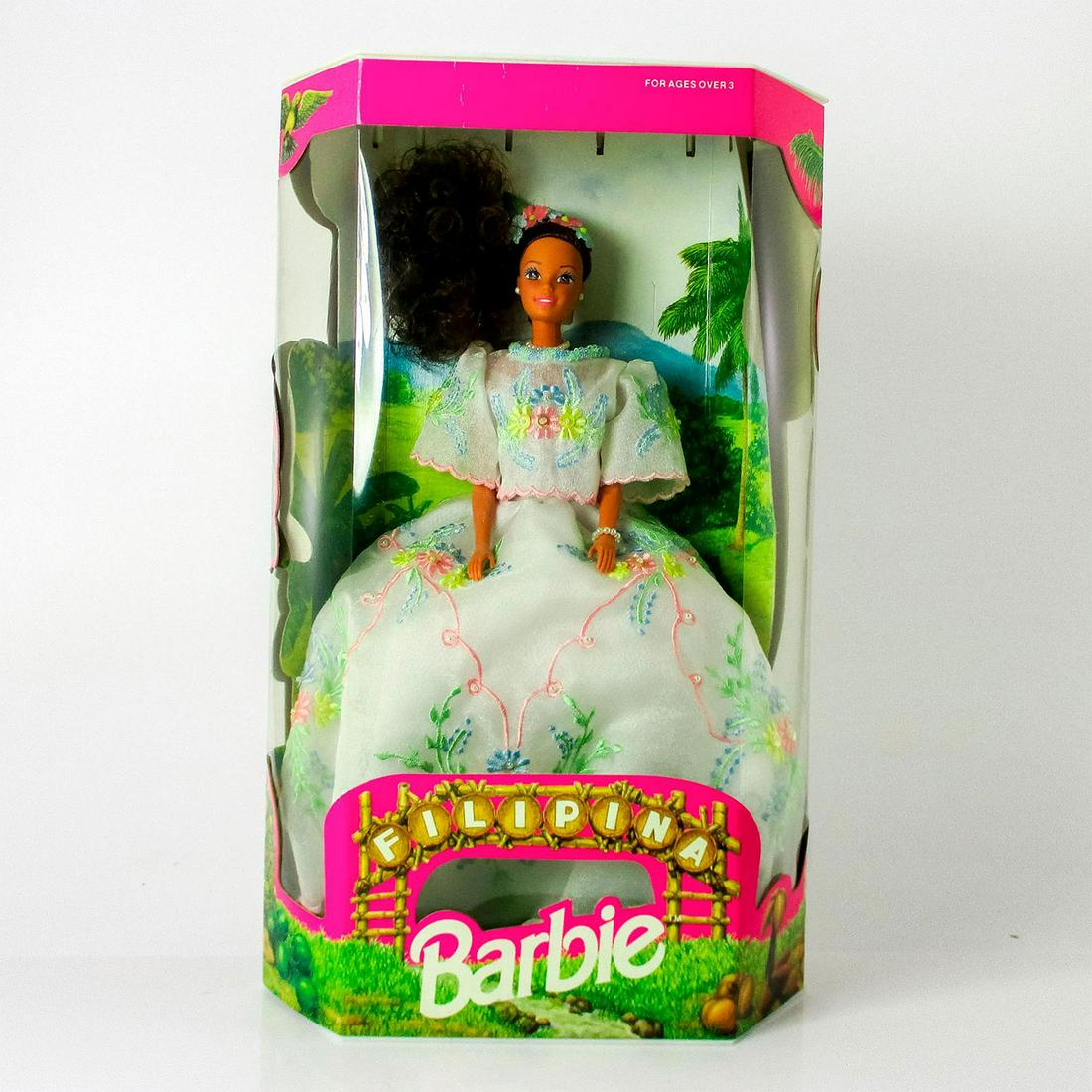 Mattel Barbie Doll, Filipina: Limited Edition. Featuring white dress with pretty pastel colors, pearls, and clear sequins. From Filipina Barbie Collector series. #60481-9902. In original box, unopened. Dimensions of box: 14.5"L x 