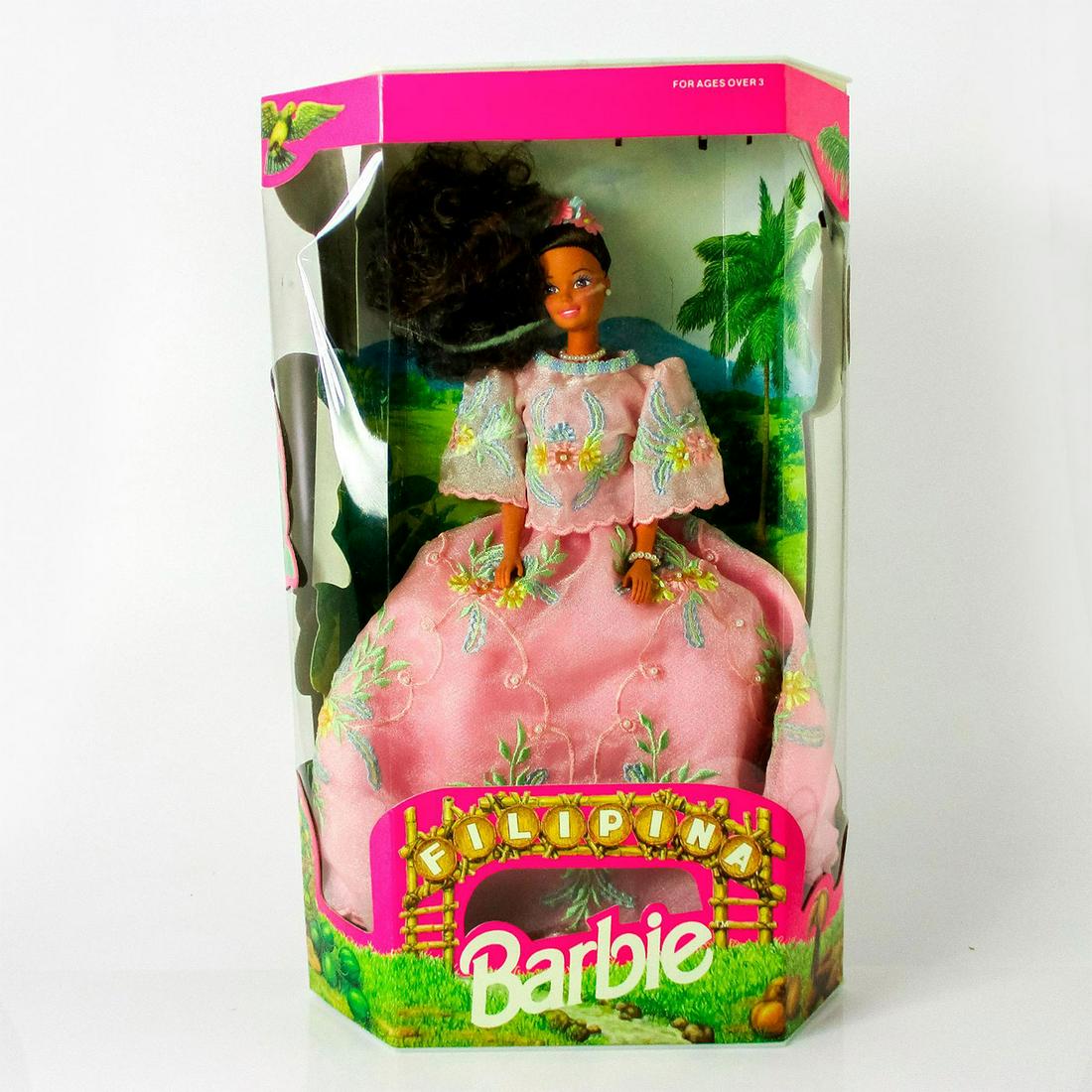 Mattel Barbie Doll, Filipina: Limited Edition. Featuring pink dress with pretty pastel colors, pearls, and clear sequins. From Filipina Barbie Collector series. #60481-9902. In original box, unopened. Dimensions of box: 14.5"L x 5