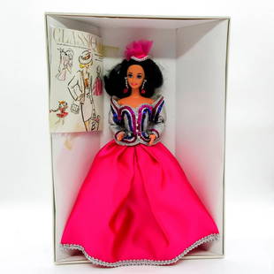 Mattel Barbie Doll, Opening Night: Classique Collection. Part of second series. In original box, unopened. #10148. Dimensions of box: 14"L x 10"W x 3"H. #mattel #Barbie #classique #collection #pink #purple Artist: Janet Goldblatt Issue