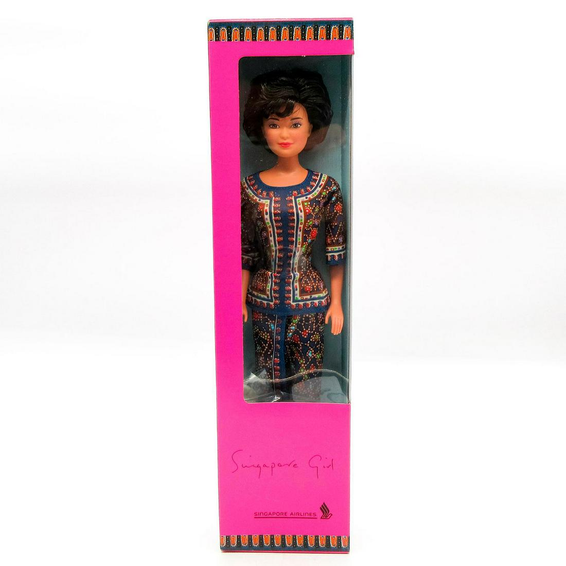 Mattel Singapore Airlines Barbie Doll: Singapore Girl. Featured wearing multicolored blouse and sarong. Comes with sandals, stand, and brush. Comes in unopened original box. Dimensions of box: 3.25"L x 1.875"W x 13"H. #Barbie #Mattel Issue