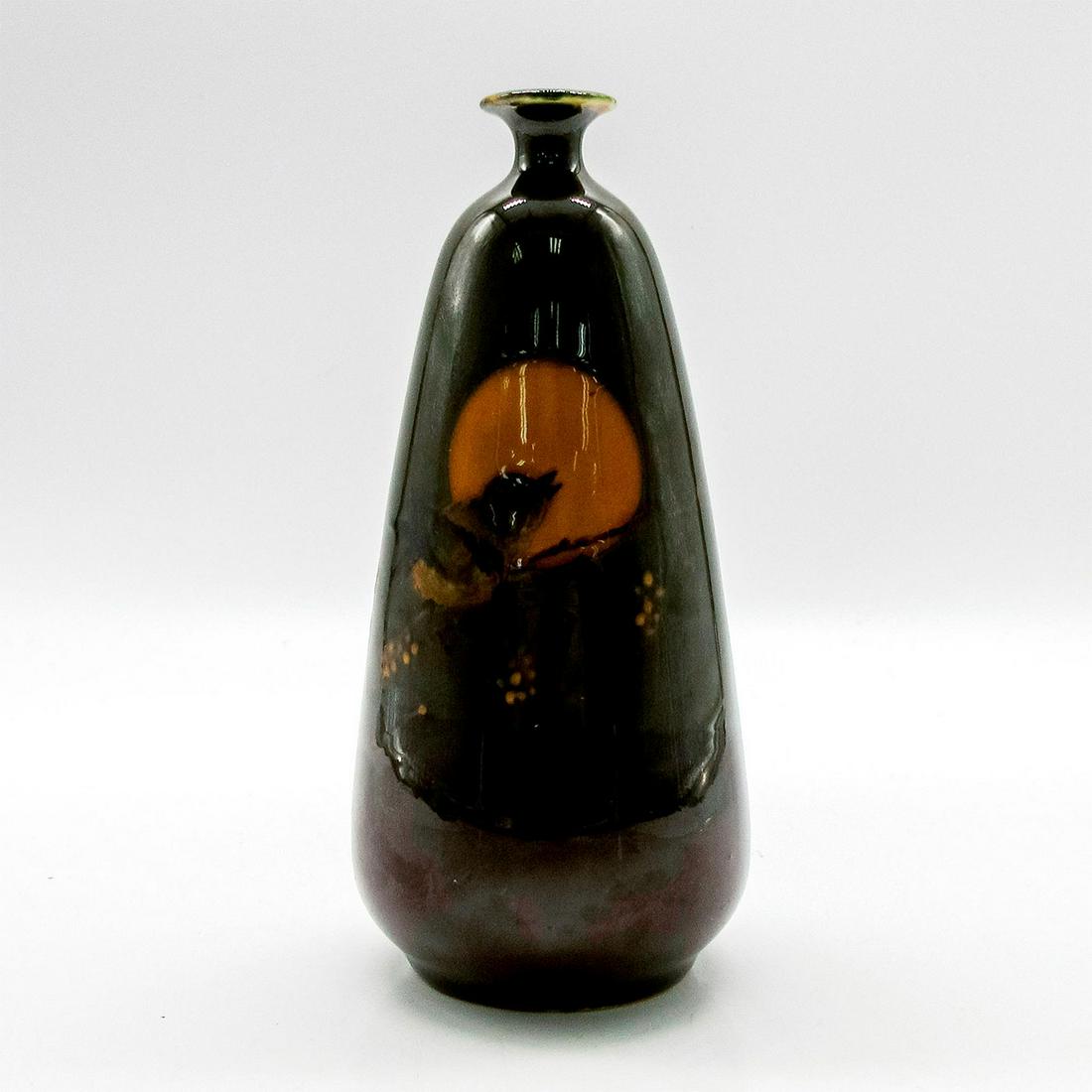 Royal Doulton Burslem Holbein Ware Scenery Vase: Miniature bud vase depicting a bird. Model number 6580. Royal Doulton backstamp. #Ceramic #England #HomeDecor Issued: 20th c. Dimensions: 5"H Manufacturer: Royal Doulton Country of Origin: England