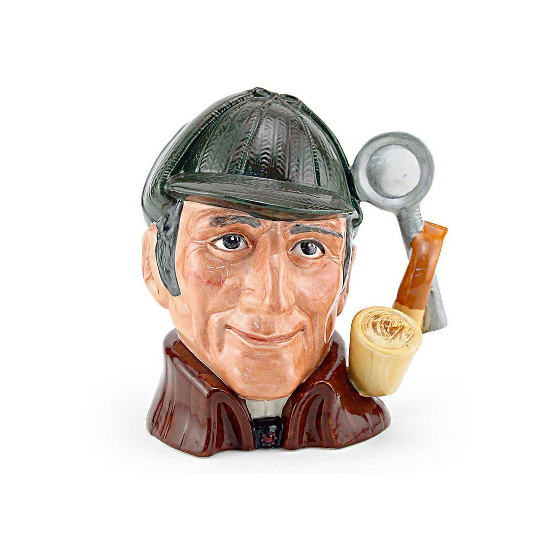 Sleuth D6631 - Large - Royal Doulton Character Jug: Royal Doulton Character Jug, Sleuth D6631 (dark green deerstalker hat, brown cloak). Designed by Alan Moore, issued 1973 - 1996. Size: 7"H (Large)Arthur Conan Doyle (1859 - 1930), an unsuccessful doct