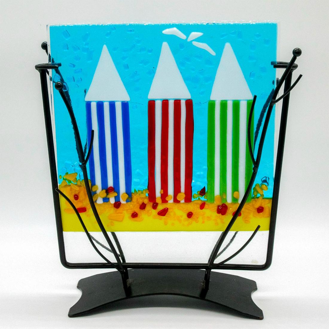 Mid Century Fused Art Glass Beach Scene Panel (1 of 2)