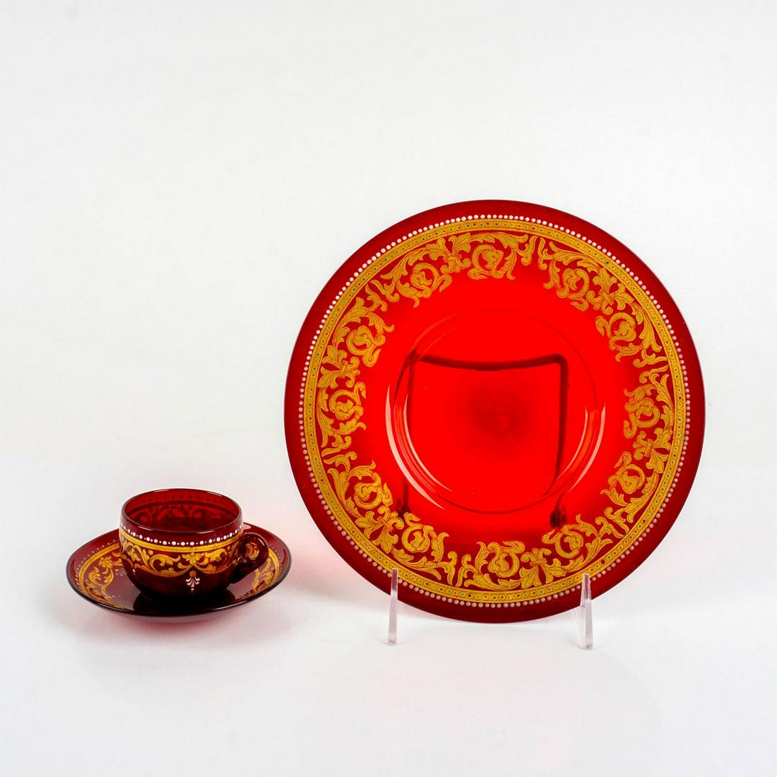 3pc Antique Bohemian Gilded Glass Tableware (1 of 3)