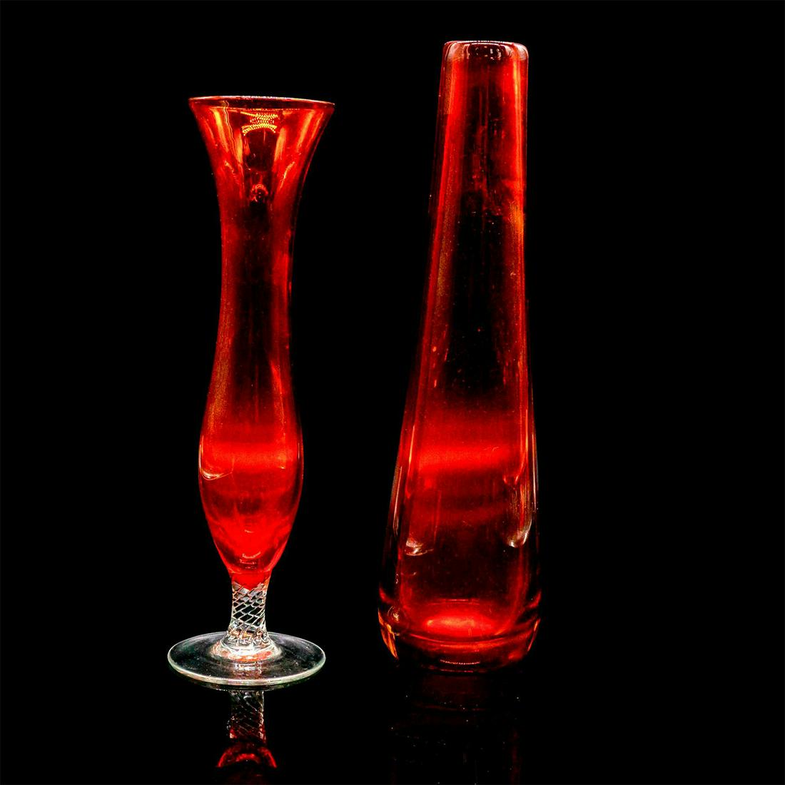 2pc Vintage Art Glass Bud Vases, Orange (1 of 2)