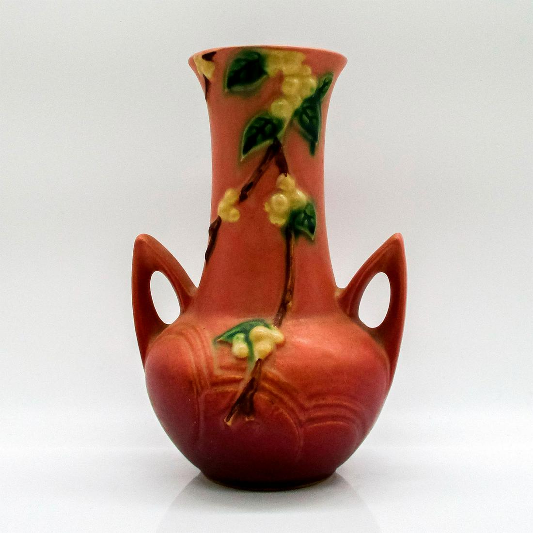 Vintage American Roseville Pottery Two Handled Vase, Snow Berry Pattern (1 of 3)