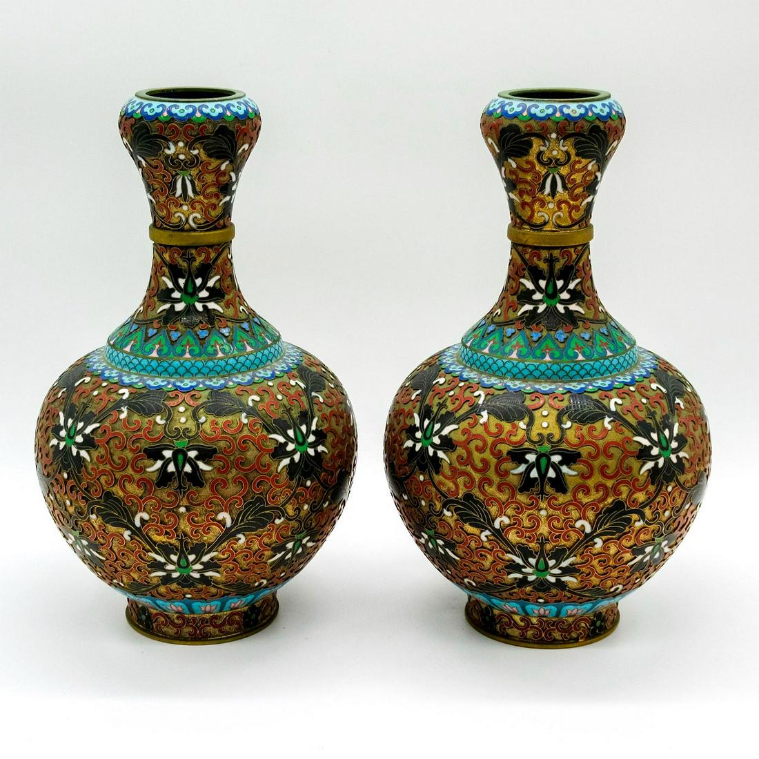 Pair of Mid-Century Cloisonne Enamel Chinese Vases (1 of 3)