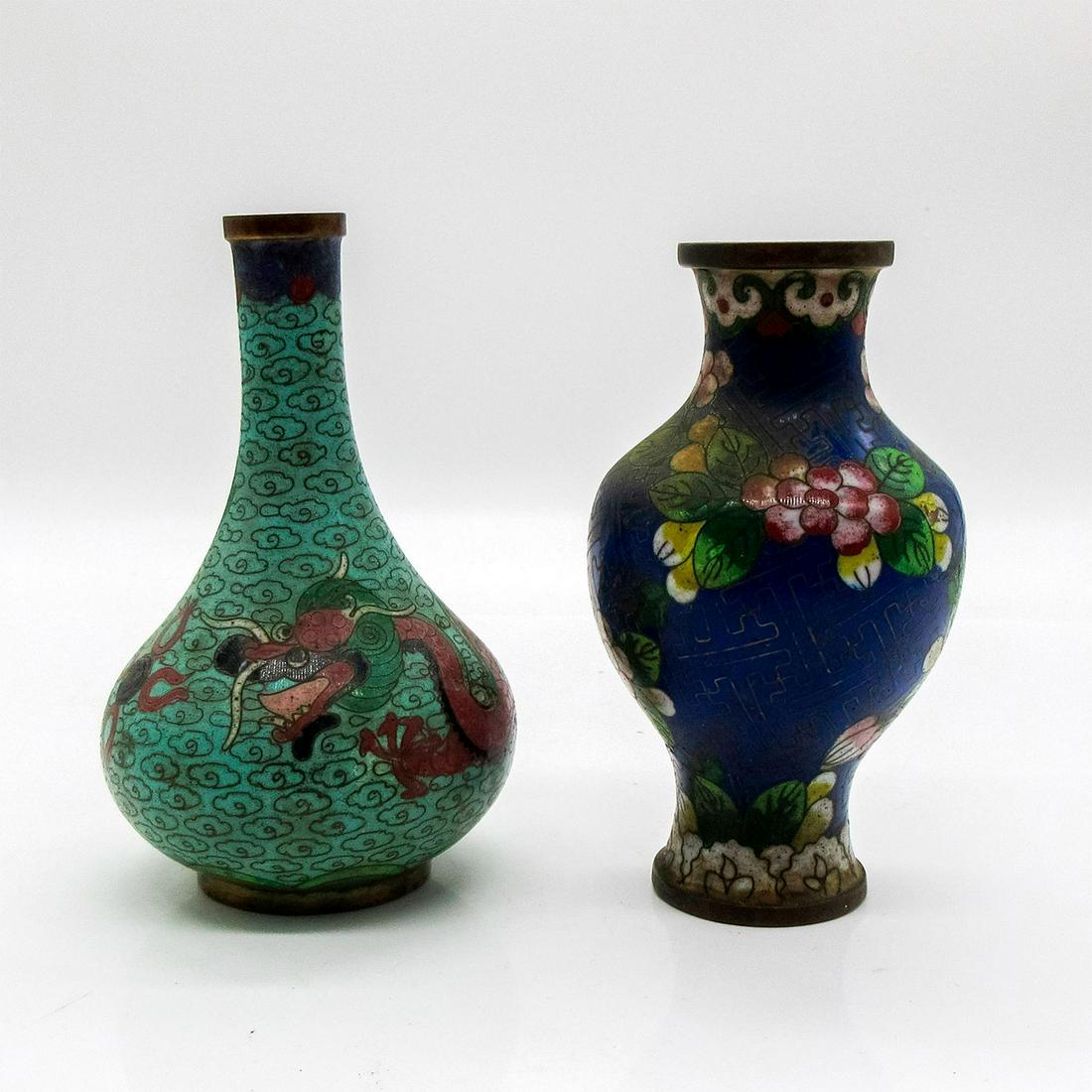 2pc Antique Chinese Cloisonne Bud Vases (1 of 3)
