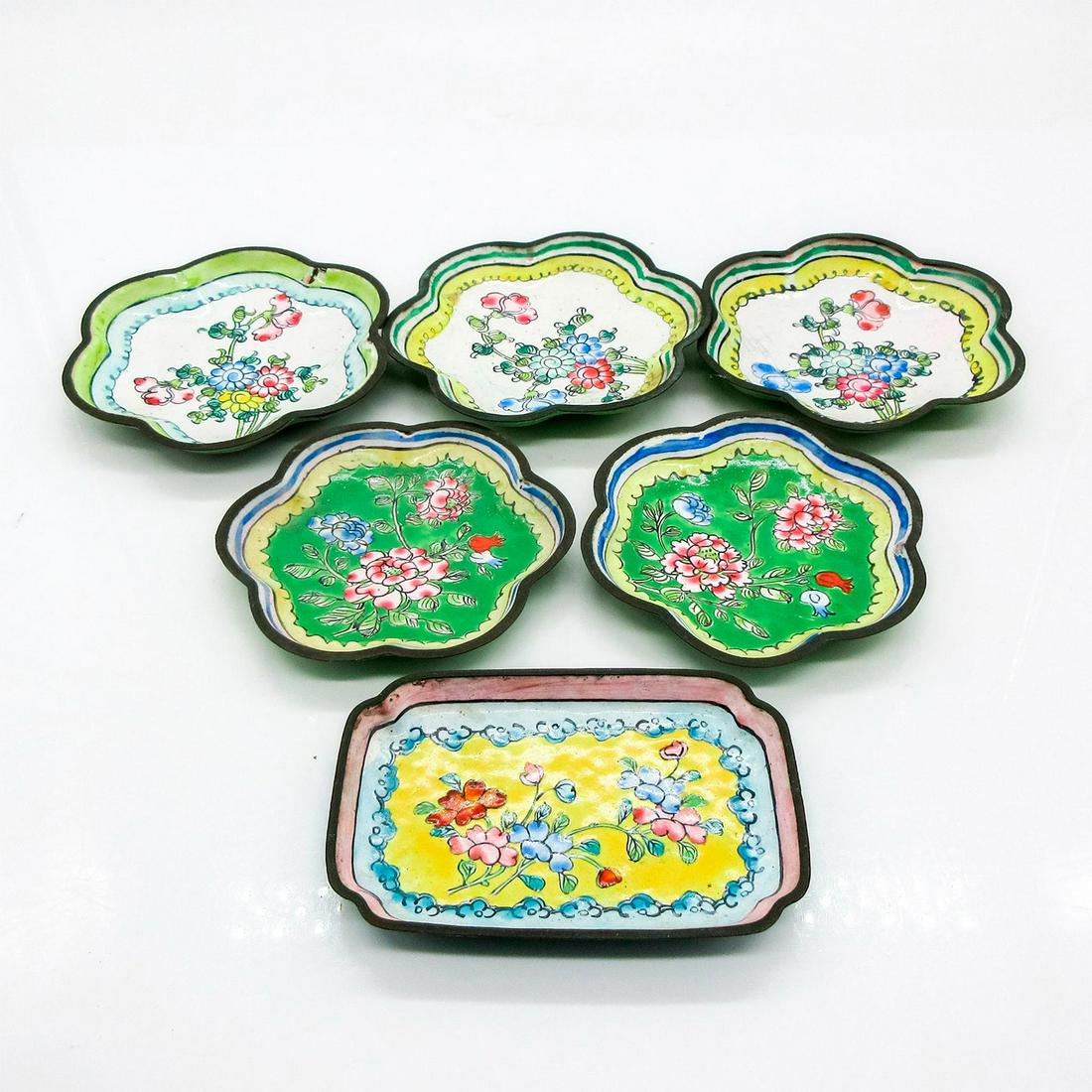 6pc Antique Chinese Cloisonne Mini Plates & Mini Tray (1 of 2)