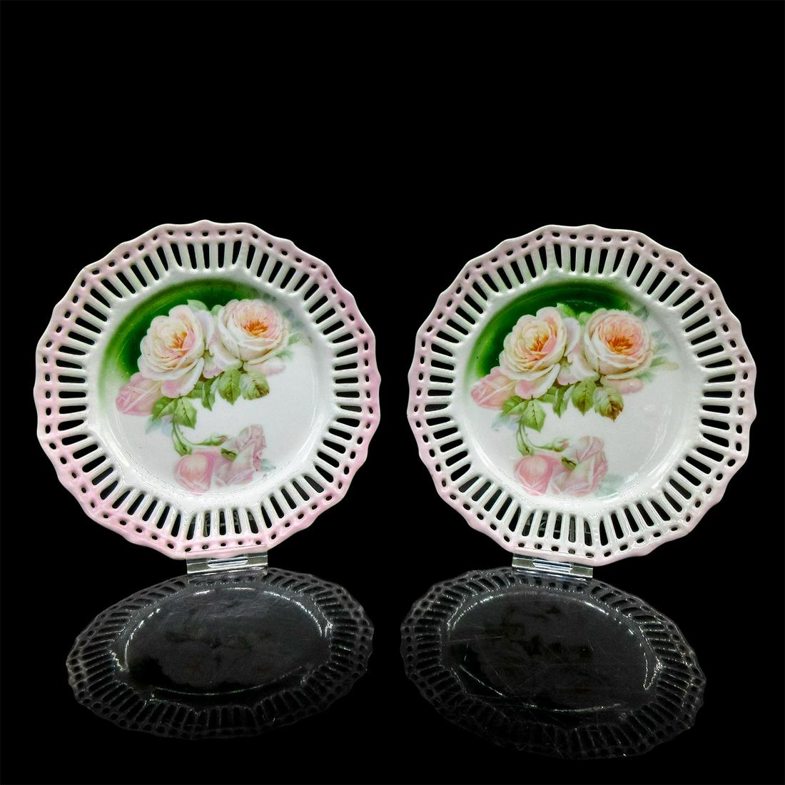 2pc Vintage German Porcelain Dessert Plates, Roses (1 of 2)