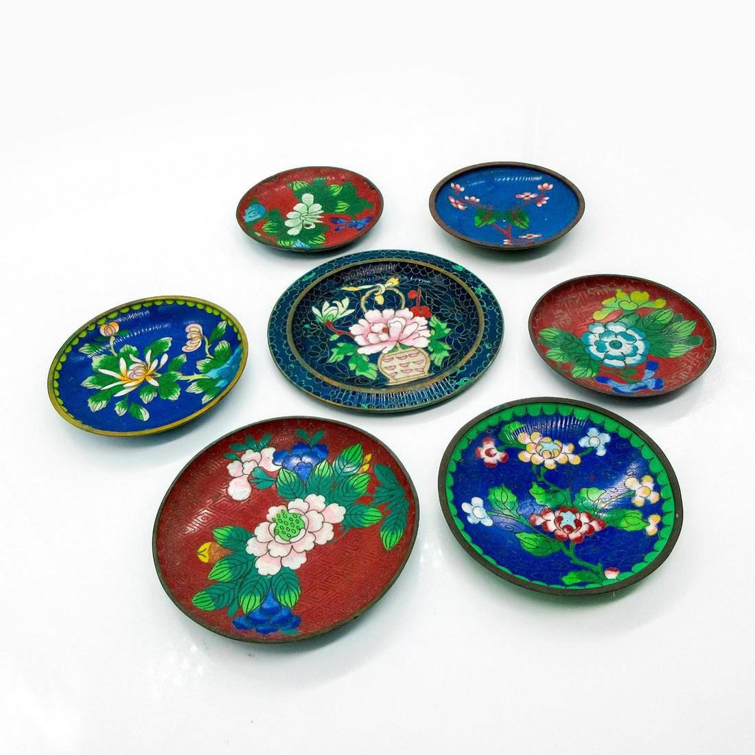 7pc Antique Chinese Cloisonne Mini Plates Variety Set (1 of 4)