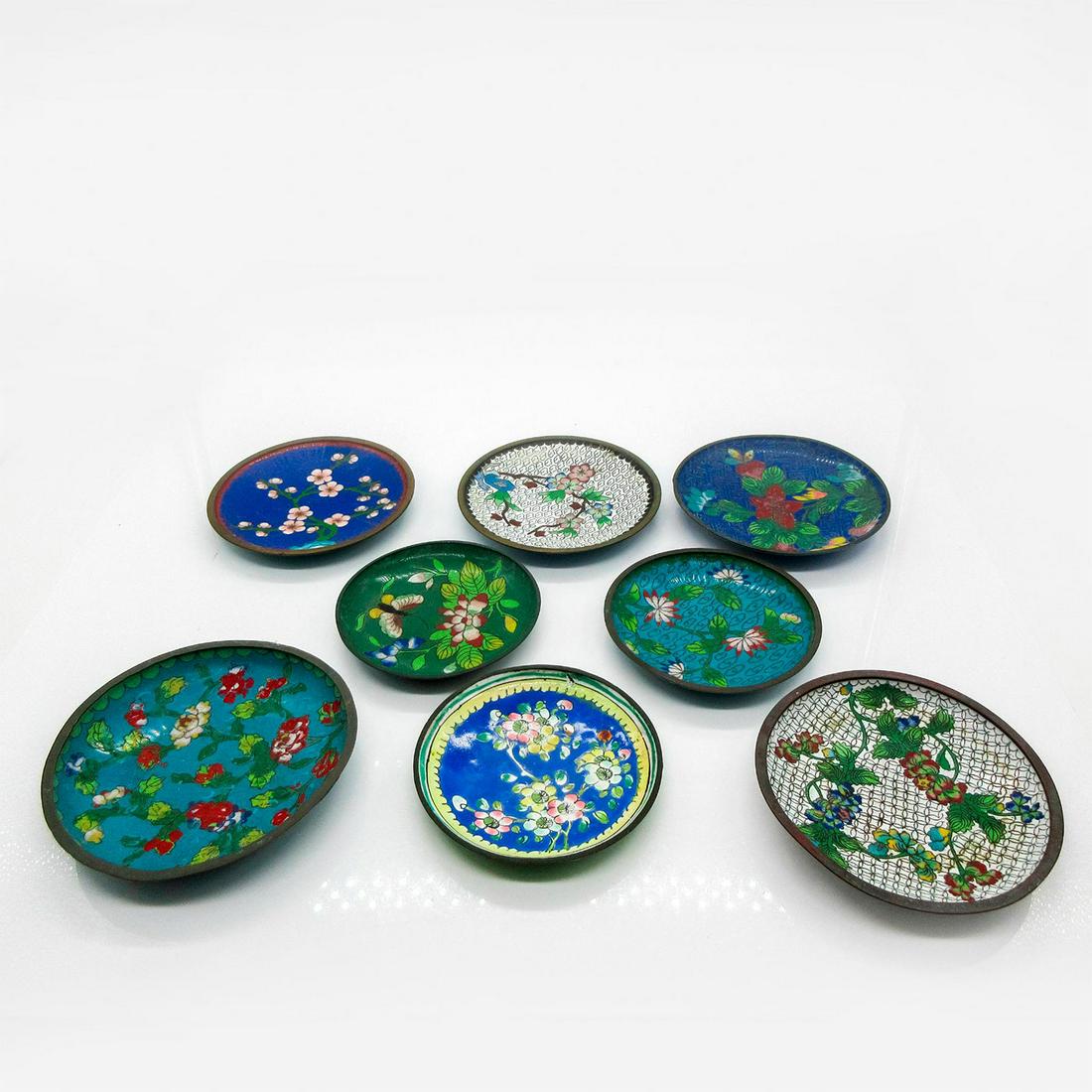 8pc Antique Chinese Cloisonne Mini Decorative Plates (1 of 3)