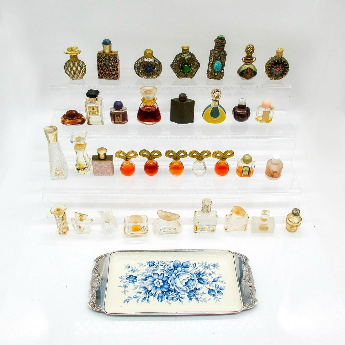 34pc Vintage Perfume Bottles + Floral Tray (1 of 5)