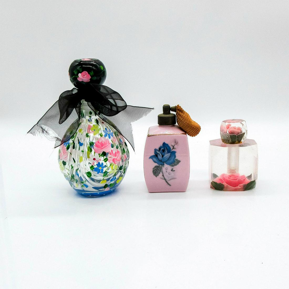 3pc Vintage Glass Rose Perfume Bottles Collection (1 of 3)