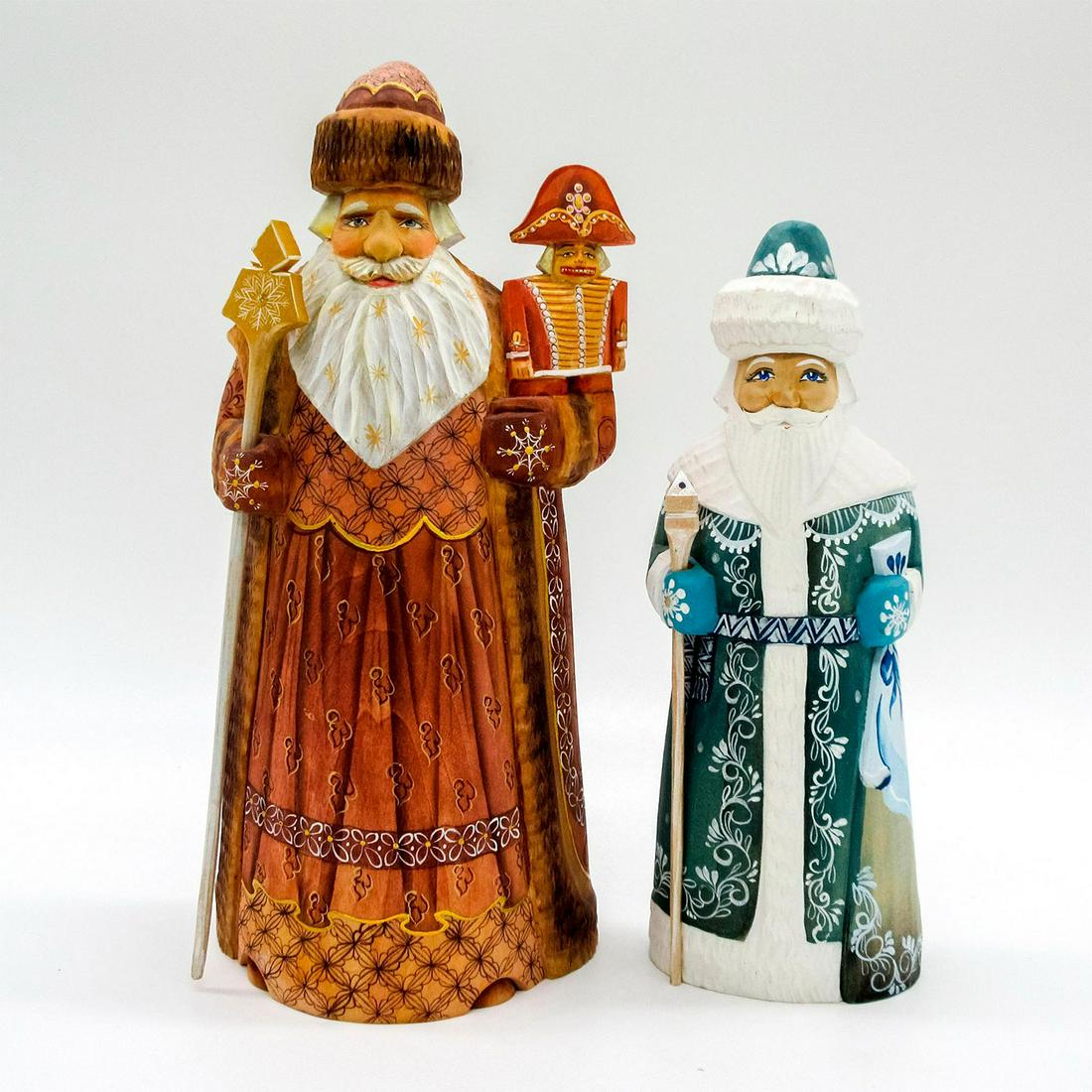 Pair of Vintage Russian Hand Carved Santa Decor Sculptures (1 of 3)