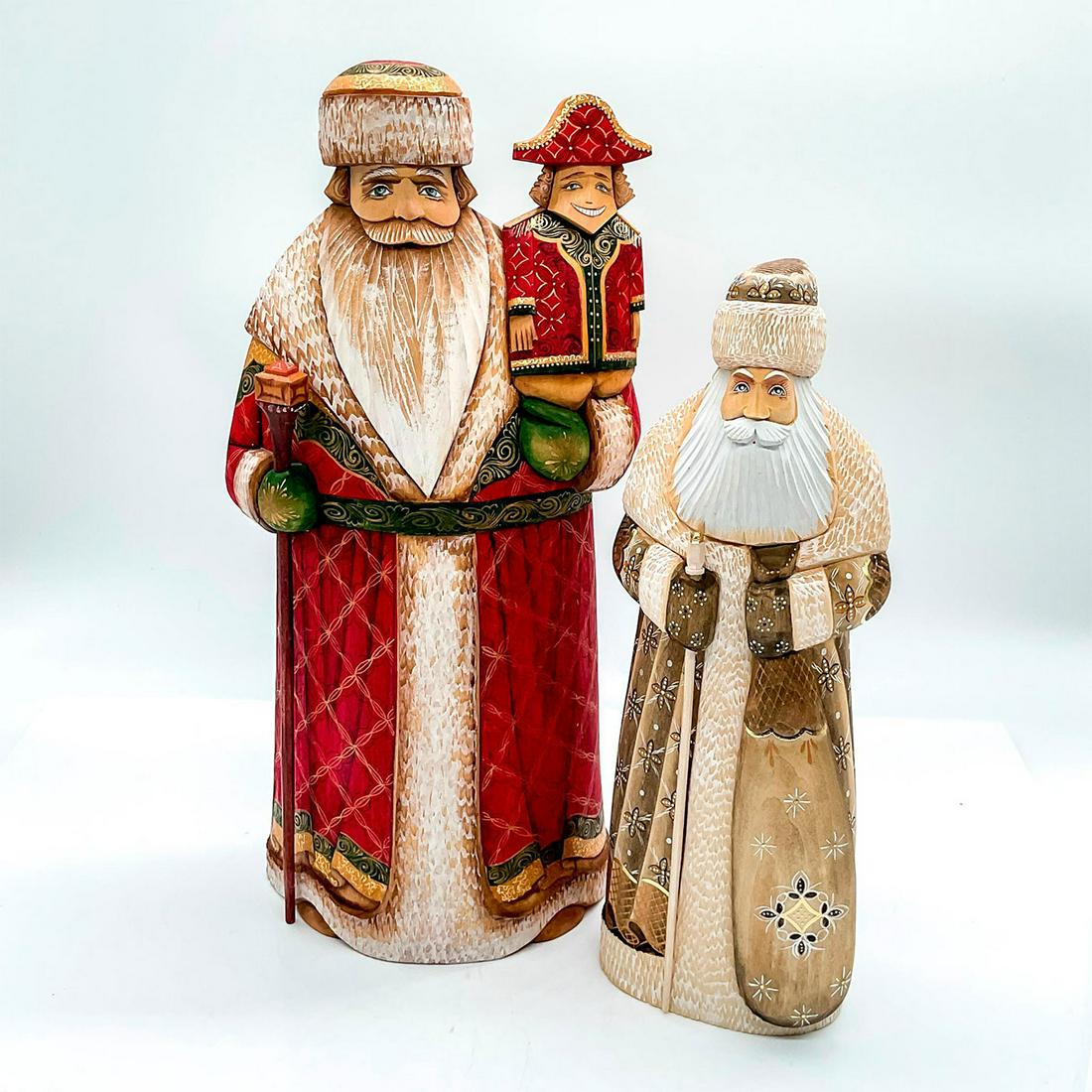 Pair of Russian Wooden Hand Carved Santa Clauses (1 of 3)