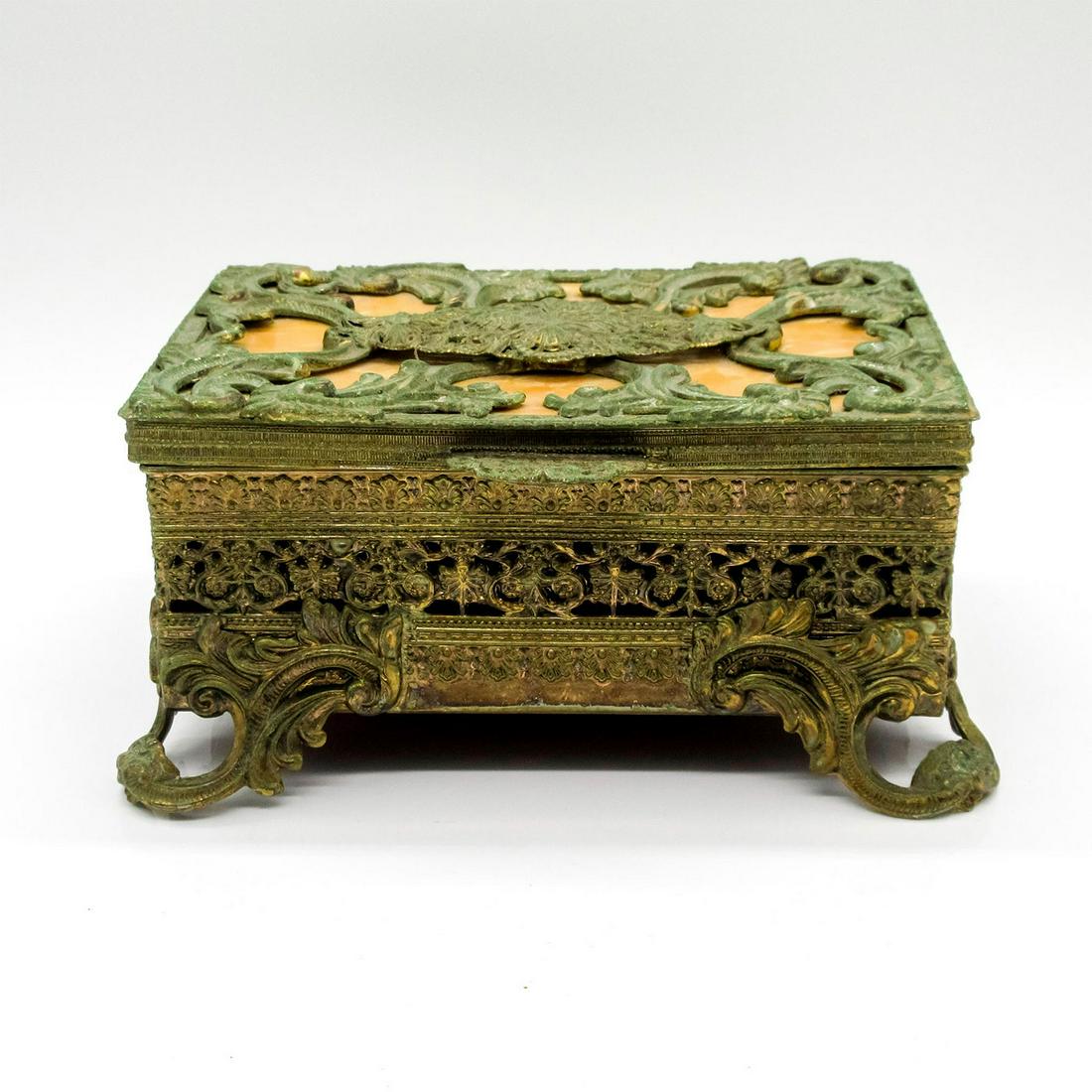 Antique French Ormolu Gold Gilt Filigree Jewelry Box (1 of 5)