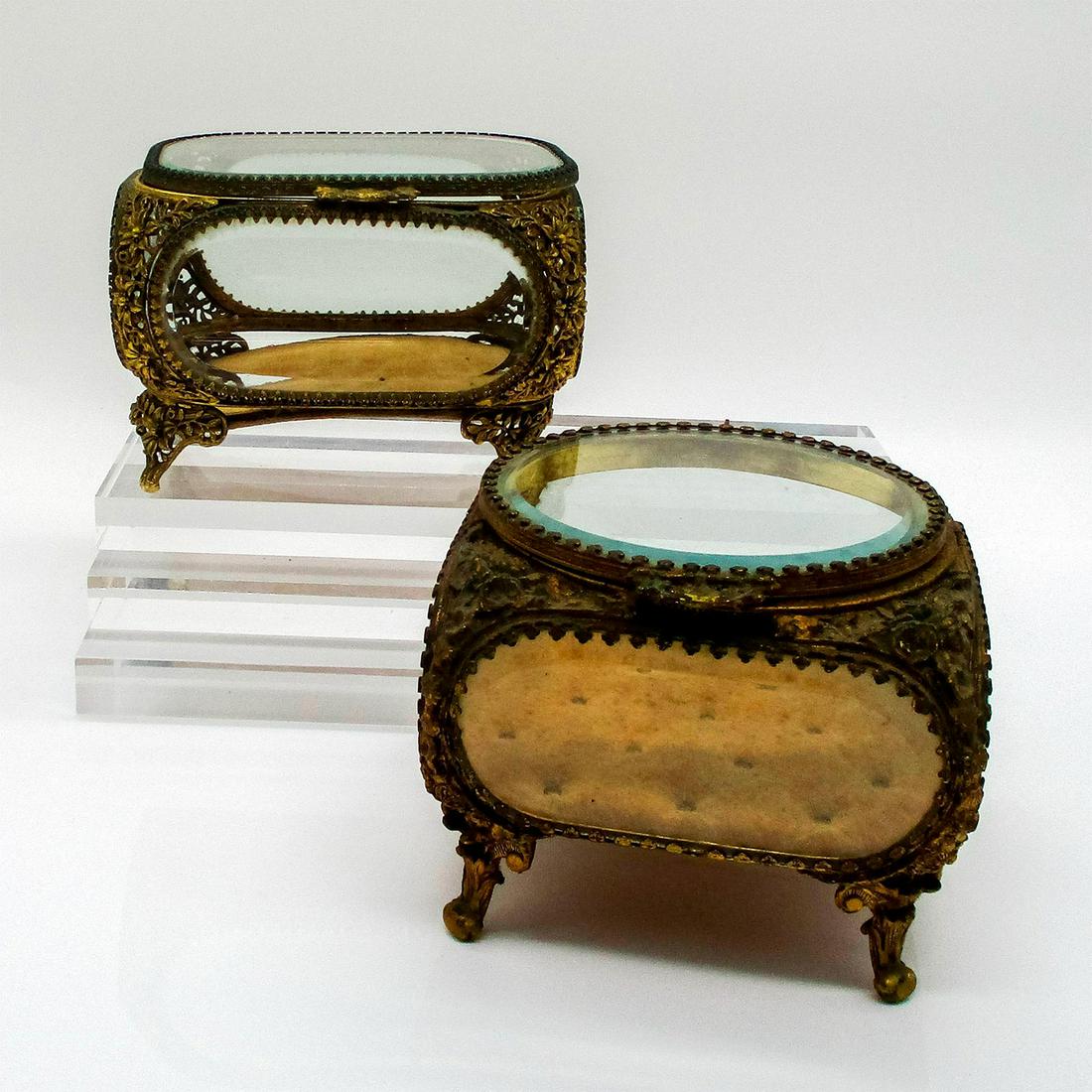 2pc Antique French Ormolu Gold Gilt Filigree Jewelry Boxes (1 of 2)