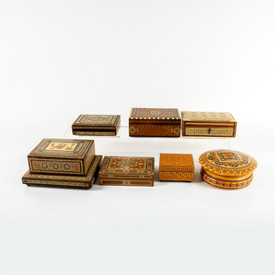 7pc Vintage Inlaid Decorative Jewelry & Cigarette Boxes (1 of 4)