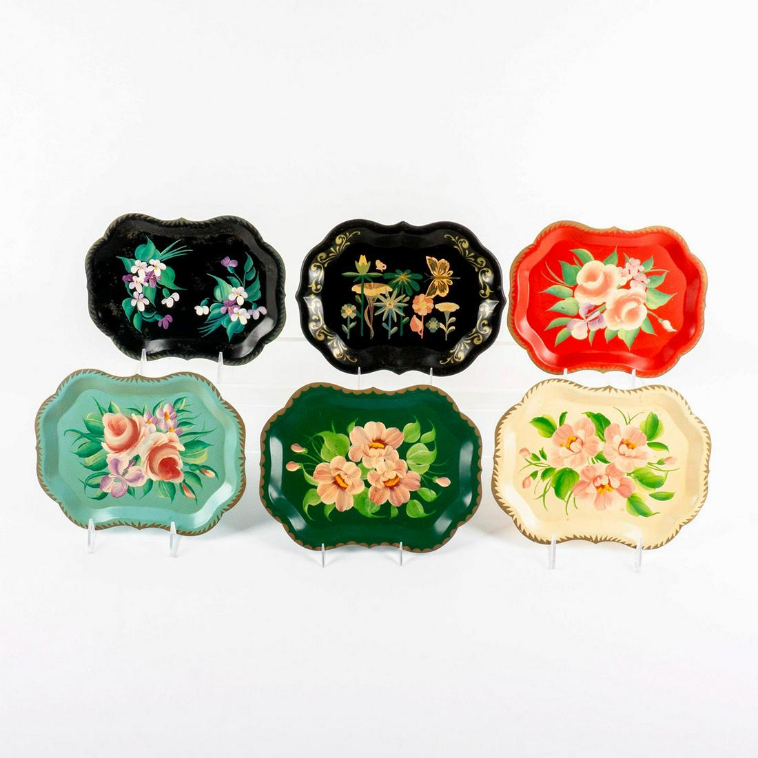 6pc Vintage Hand Painted Metal Trays (1 of 2)