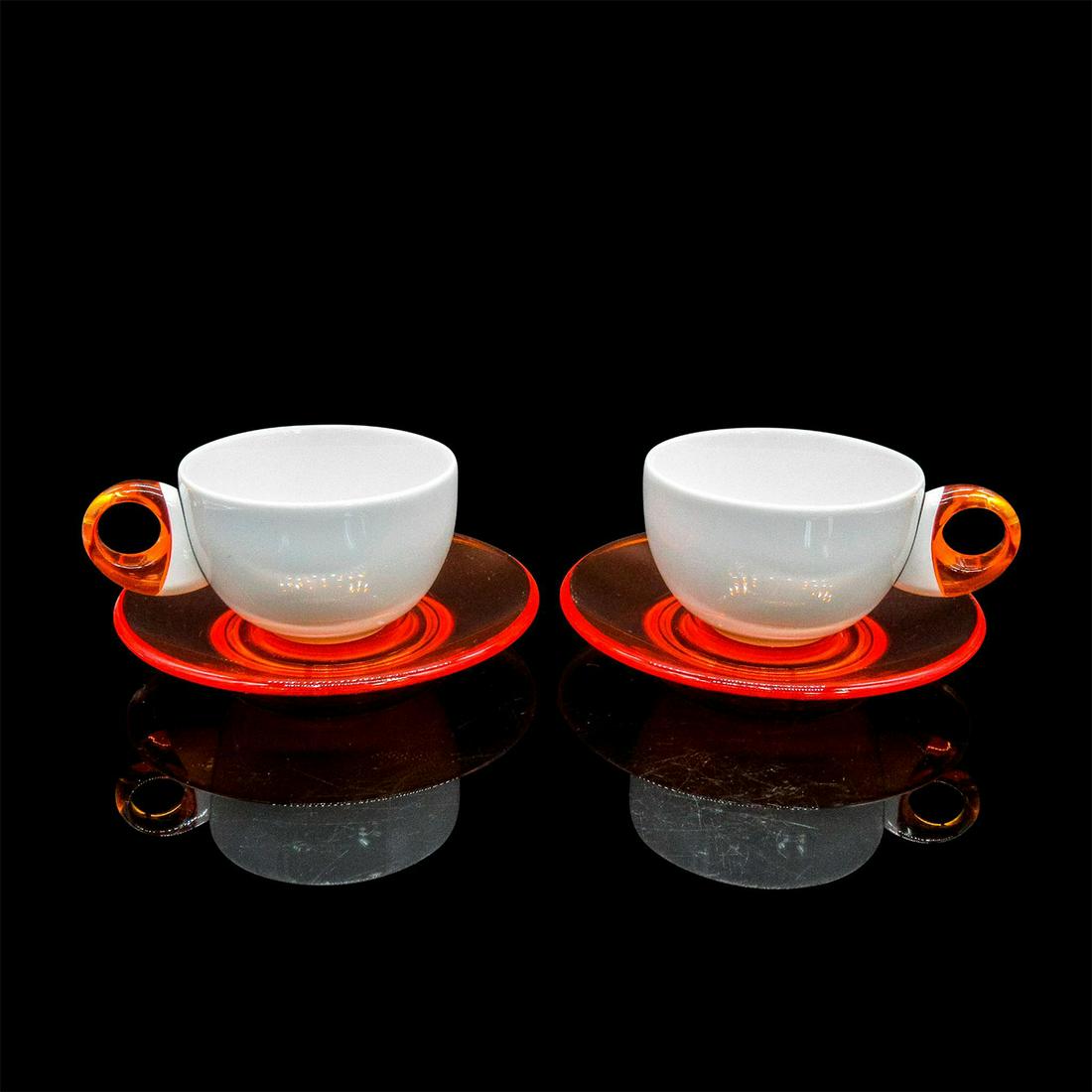 4pc Vintage Guzzini Cappuccino Cup and Saucer Set, Orange (1 of 8)