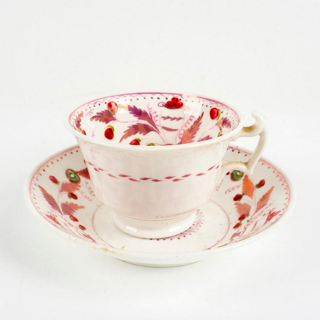 Vintage Strawberry Kiwi Design Tea Cup Saucer Set: Cups measures 2.5"H. Saucer measures 5"D.