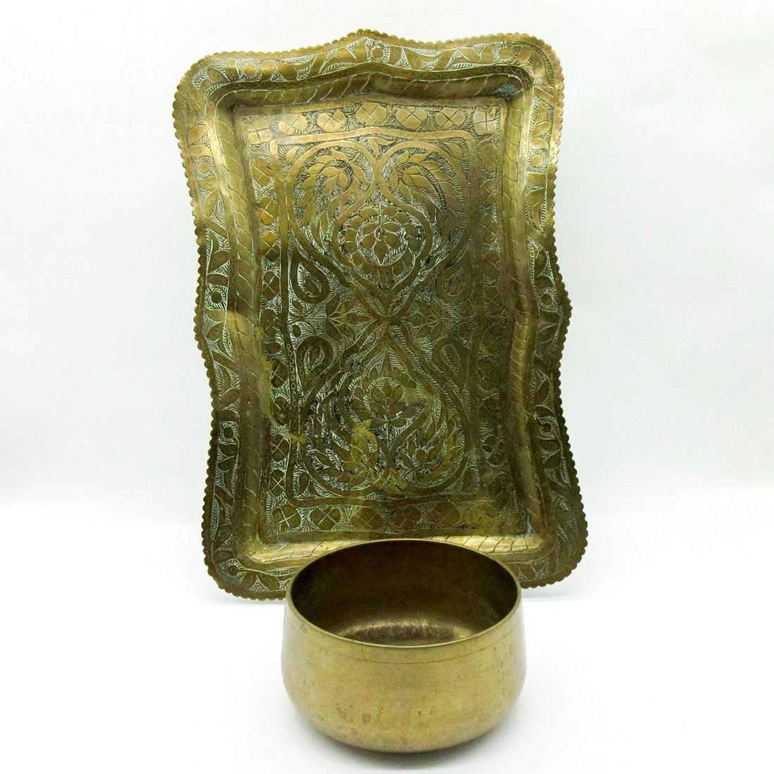 2pc Vintage Bronze Serving Tray and Bowl (1 of 8)