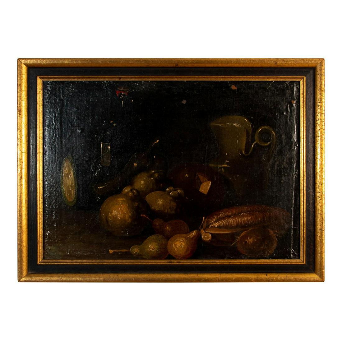 Antique Artist Signed Oil Painting On Canvas Still Life (1 of 8)