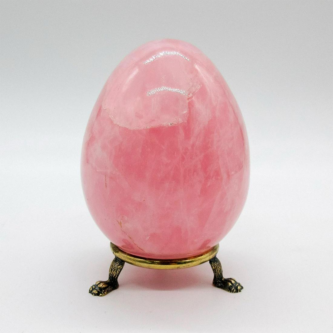 2pc Vintage Carved Rose Quartz Stone Egg + Cartier Stand (1 of 2)