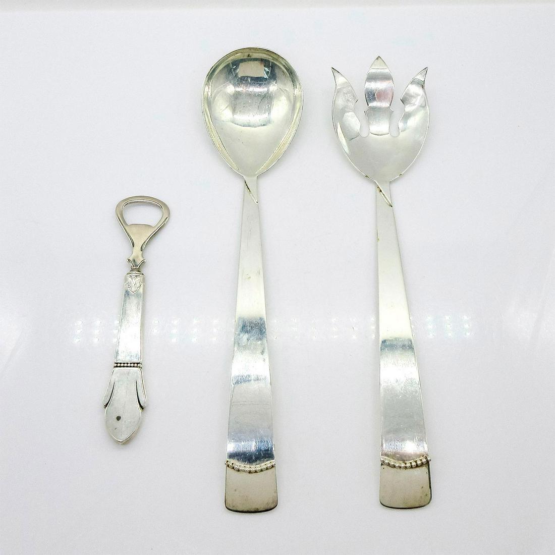 Three Crowns Silversmiths Salad Set, Sterling Bottle Opener (1 of 4)