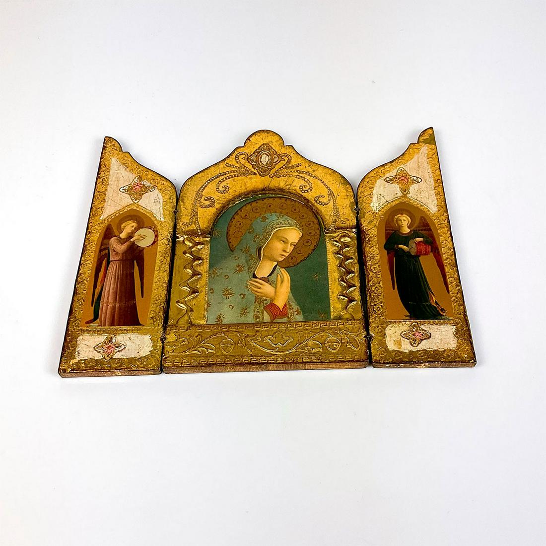 Vintage Golden Italian Religious Figure Triptych Tea Screen (1 of 3)