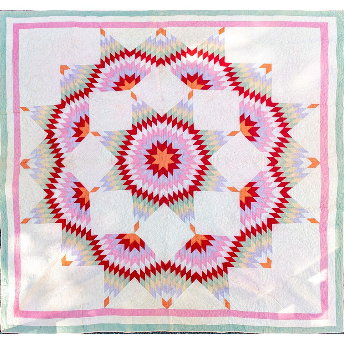 Vintage Handmade Starburst Patchwork Quilt (1 of 3)