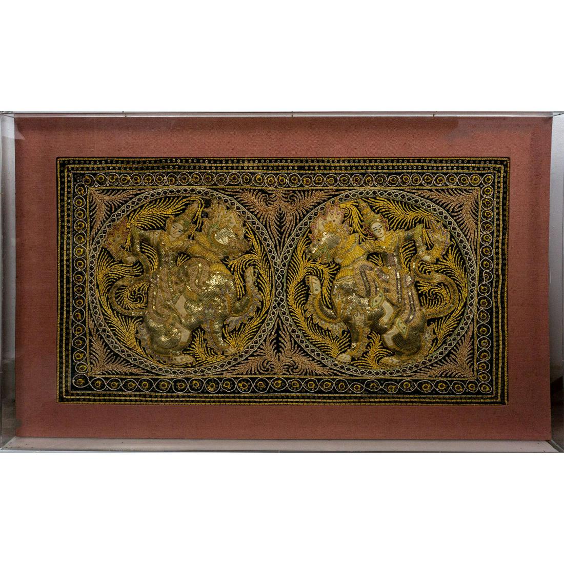 Vintage Asian Framed Embroidered Tapestry (1 of 5)