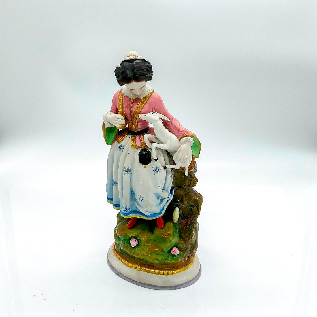 Antique European Style Figurine, Girl with Lamb (1 of 3)