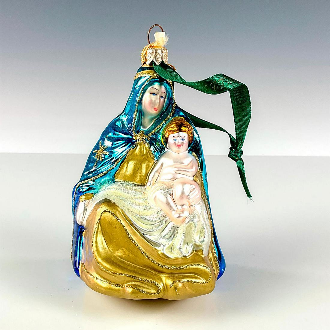 Vintage Kurt S. Adler Christmas Ornament, Madonna and; Child: Part of the Vatican Library and Polonaise Collections. Depicts Mary holding the infant Jesus. Hand-blown glass and hand painted. This item has its original box with dimensions of: 6 in. L x 4 in. W. X