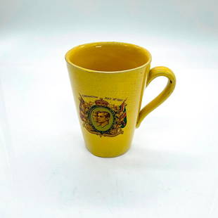 Vintage Commemorative Mug, Queen Elizabeth King George VI: Ceramic yellow mug commemorating the coronation of King George VI and Queen Elizabeth in 1937. This item has no reserve. Dimensions: 4.5"W x 4.5"H