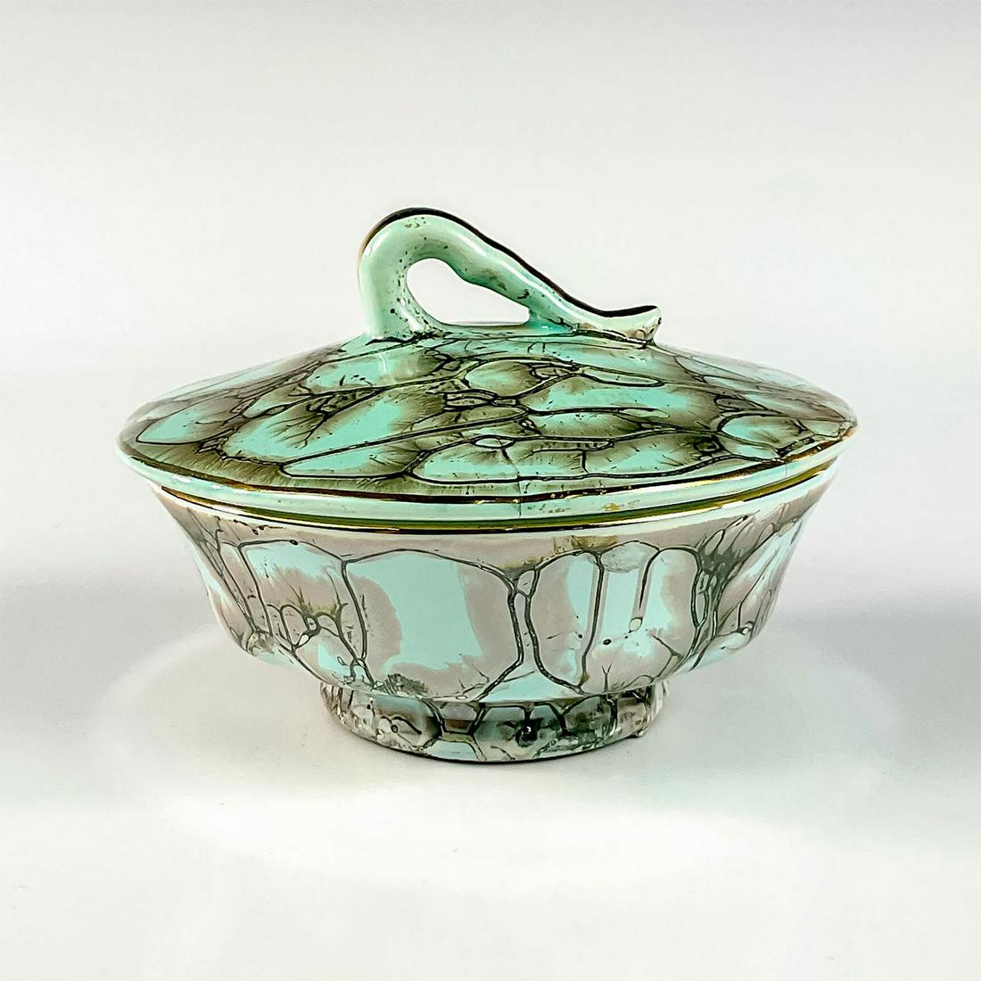 Vintage Delft Dutch Pottery Gold Rim Covered Candy Dish (1 of 4)