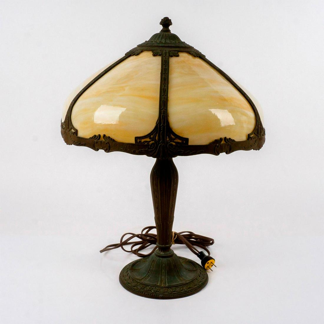 Antique Bronze Slag Glass Table Lamp (1 of 11)