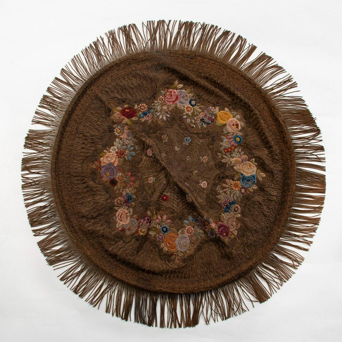 Antique Victorian Silk Embroidered Table Cover (1 of 12)