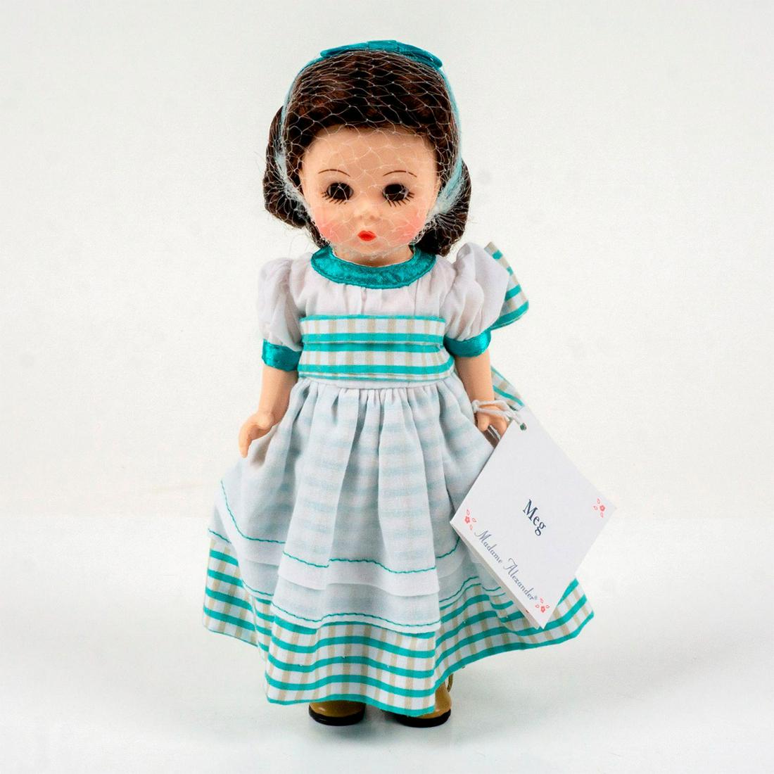 Vintage Madame Alexander Doll, Meg: Jointed with moving eyelids. #50910. Includes original box. Dimensions of box: 9"L x 3"W x 5.5"H. This item has no reserve. Dimensions: 8"H Manufacturer: Madame Alexander Country of Origin: China