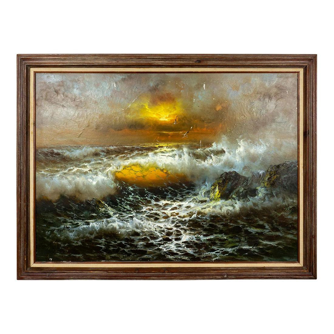 Large Vintage Oil Painting, Seascape (1 of 9)