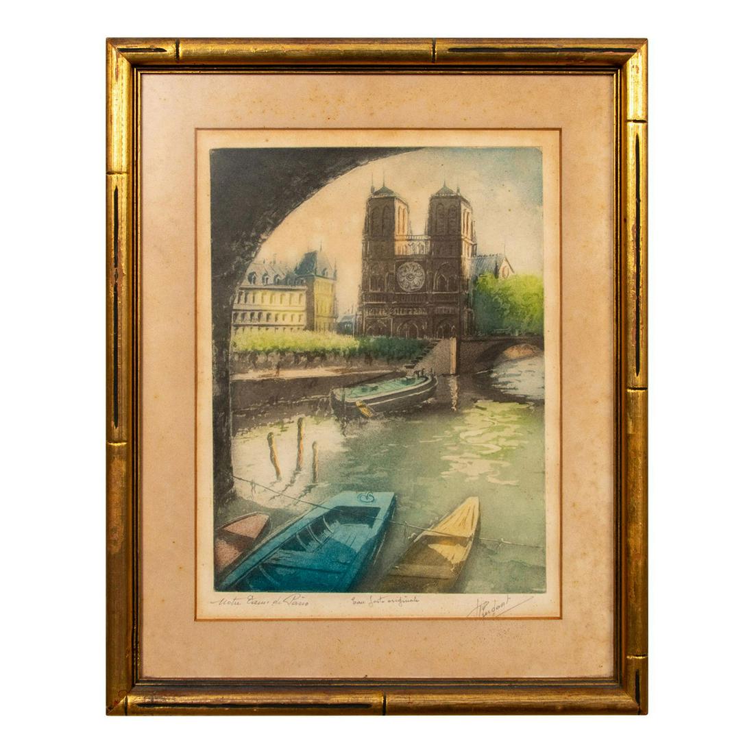 Signed Original Colored Etching Notre Dame De Paris (1 of 7)