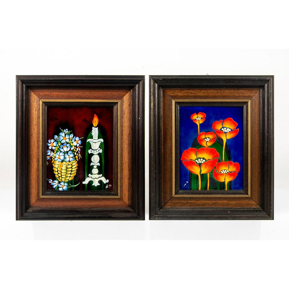 2pc Artist Signed Fine Vintage Enamel on Copper Wall Plaque (1 of 10)