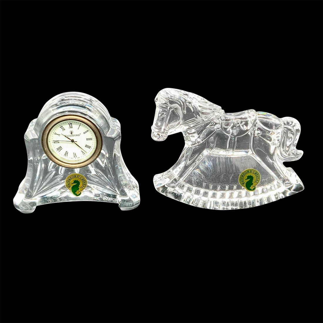 2pc Vintage Waterford Crystal Clock & Rocking Horse Figurine (1 of 3)