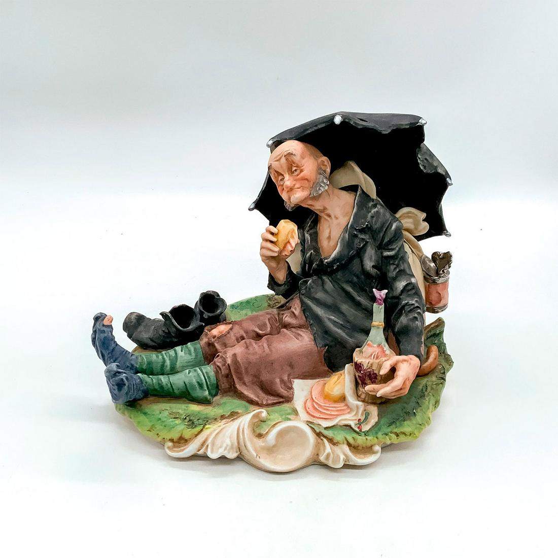 Vintage Ceramic Figurine, Tramp with Umbrella on a Picnic (1 of 3)