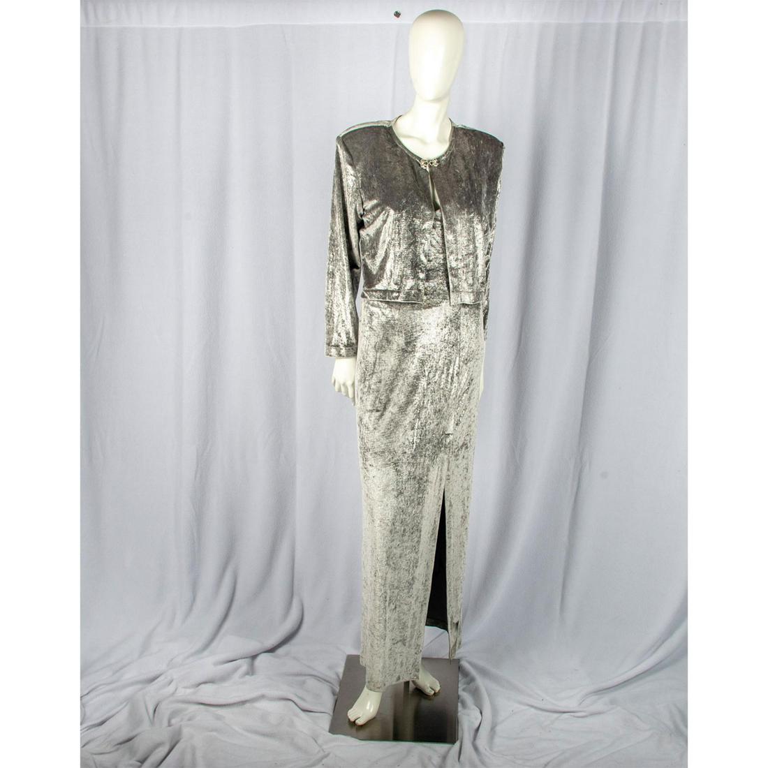 2pc Janine of London Silver Dress and Bolero Jacket Size M (1 of 12)