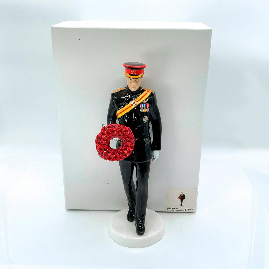 HRH Prince Harry of Wales - HN5893 - Royal Doulton Figurine: Remembering Our Fallen Heroes Series. Royal Doulton backstamp. Comes in original box with dimensions of: 8.75 in. L x 11.75 in. W x 7.75 in H. Artist: Neil Faulkner Issued: 2018 Dimensions: 10"H Editi
