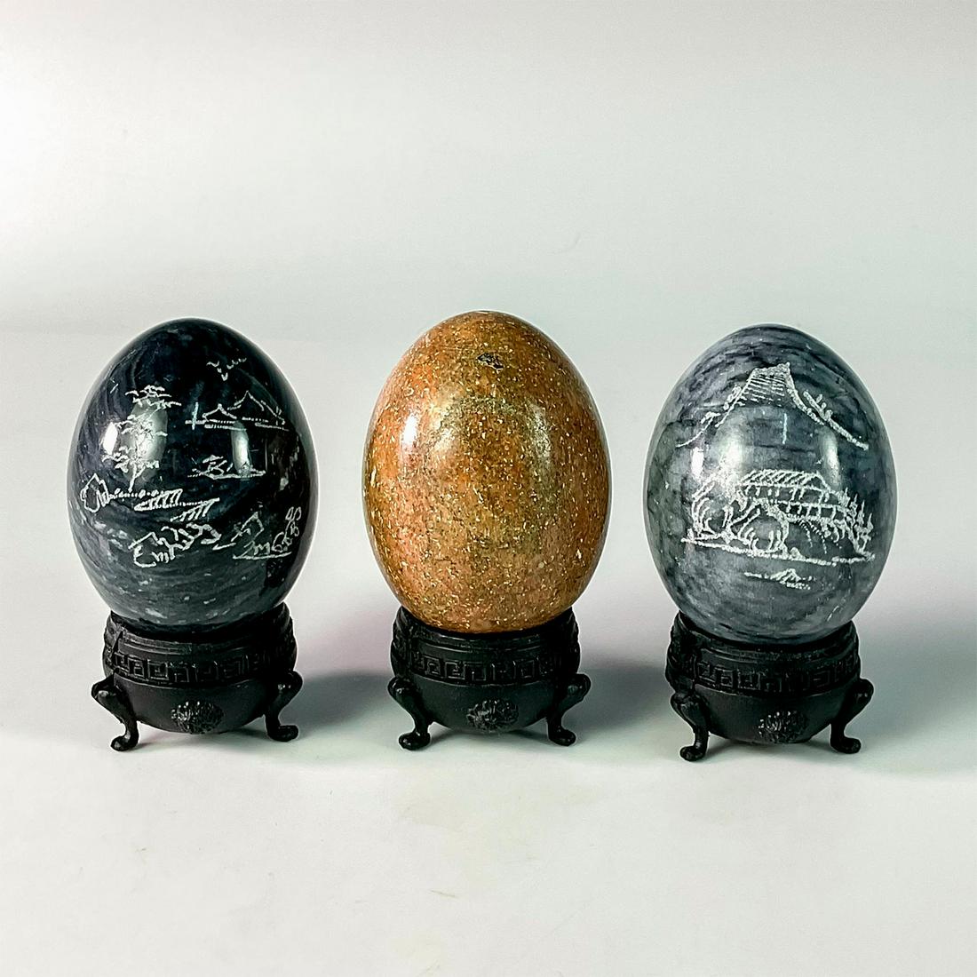 3pc Vintage Polished Stone Eggs with Bases (1 of 3)