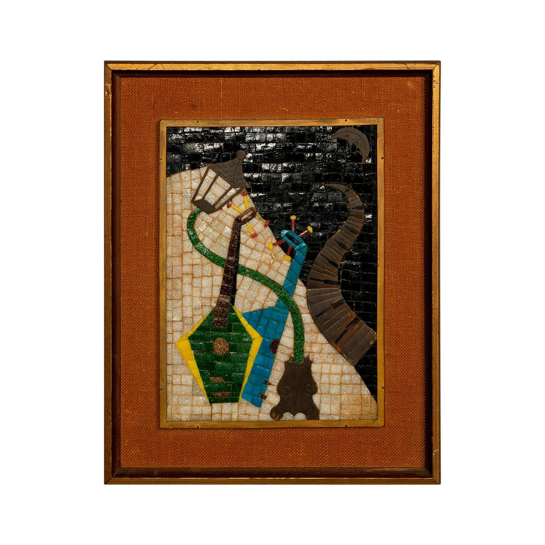 Vintage Inlaid Stones, Glass and Brass Mosaic Wall Sculpture (1 of 5)